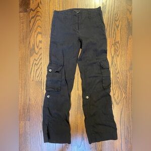 THEORY Womens Pants Cargo Pockets Linen Blend Navy Blue  Size 00 Roll Up Capri
